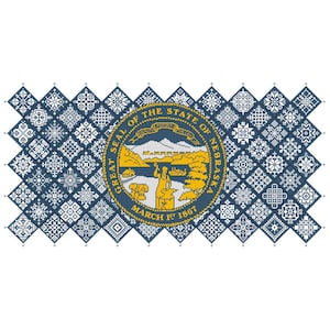 Muestrario de cuáqueros para bordado en punto de cruz, diseño patriótico de cuadrados de patchwork con la bandera del estado de Nebraska de Vivsters, gráfico contado en PDF 042SNE