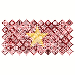 Patrón de punto de cruz Quaker Sampler Bandera de Vietnam cuadrados de mosaico de azulejos diseño patriótico de Vivsters, gráfico contado PDF 042VN