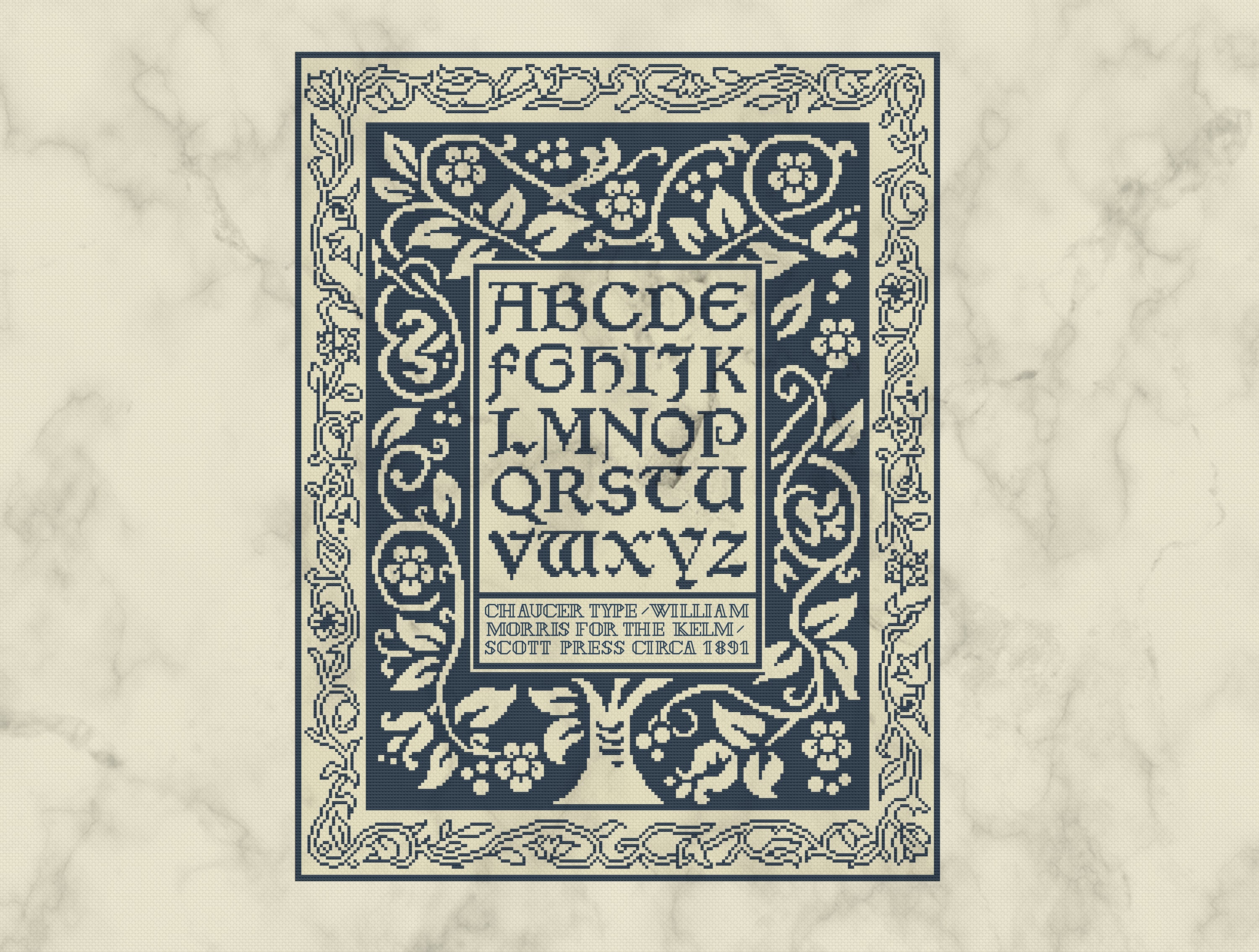 William Morris Kelmscott Chaucer Alphabet Cross Stitch Pattern