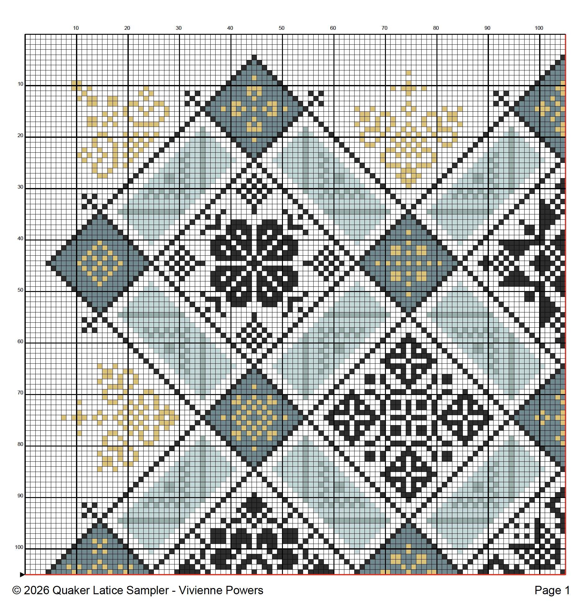 Quaker Diamond Cross Stitch Pattern: Ackworth Lattice Sampler (PDF