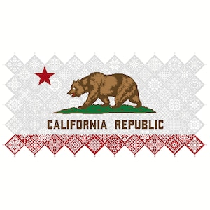 Patrón de punto de cruz Quaker Sampler Bandera del estado de California azulejos patchwork cuadrados diseño patriótico por Vivsters, PDF contado gráfico 042SCA