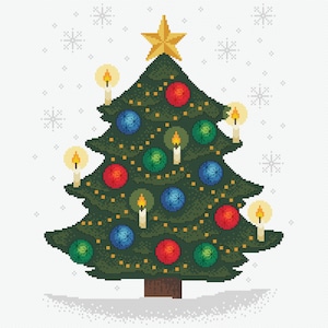 Árvore cintilante dourada em ponto cruz na neve - Férias festivas de inverno - Design tradicional de Natal por Vivsters - Gráfico contado em PDF 135