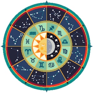 Patrón de punto de cruz Zodiaco Celestial Sol y Luna Centro de mesa - Horóscopo astrológico - Gráfico de punto de cruz de signos del zodíaco PDF instantáneo - 010N