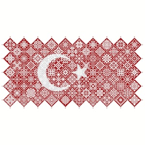 Cross Stitch Quaker Sampler Turquía Türkiye Bandera mosaico mosaico cuadrados diseño patriótico por Vivsters, PDF contado gráfico 042TR