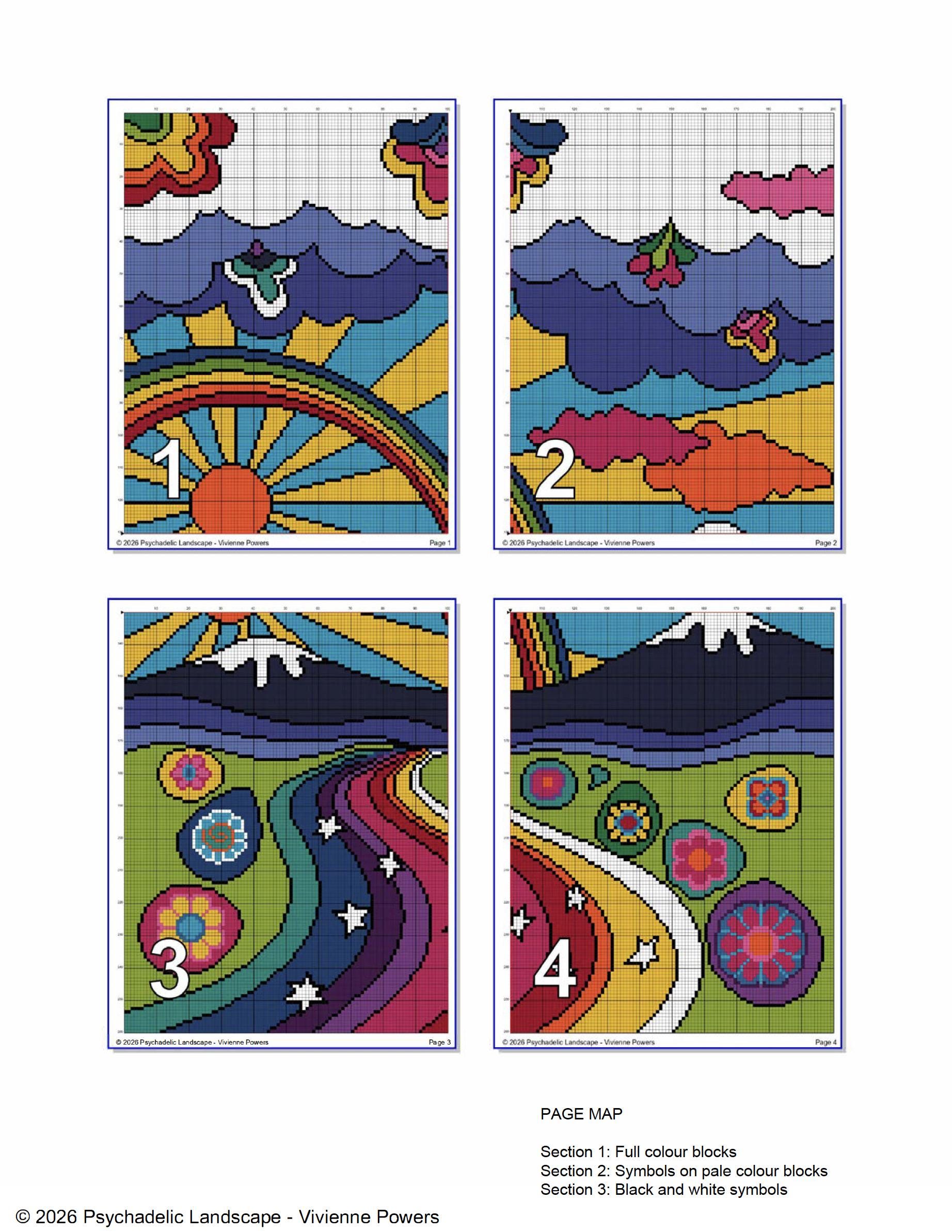 Psychedelic Rainbow Cross Stitch Pattern: 70s Flower Power