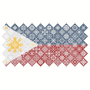Muestrario de punto de cruz Quaker con la bandera de Filipinas, cuadrados de mosaico con diseño patriótico de Vivsters, gráfico contado en PDF 042PH