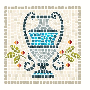 Cross Stitch Pattern Ancient Roman Greek Mosaic of a Vase Urn Amphora with Laurel leaves and berries Classical design, PDF counted chart 329