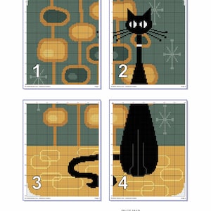 Atomic Mid-Century styled Cat, Contemporary cross stitch pattern (PDF Counted Chart 022) image 8