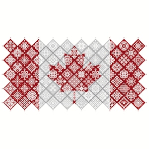 Kreuzstich Anleitung Quäker Muster, Kanadisches Ahornblatt, Flagge gemustert Patchwork Quadrate patriotisches Design von Vivsters, PDF 042CA