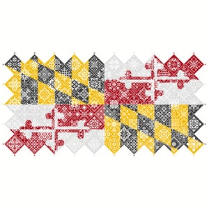 Cross Stitch Pattern Quaker Sampler Maryland State Flag tiled patchwork squares patriotic design by Vivsters, PDF counted chart 042SML