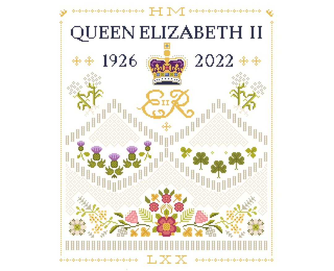 Cross Stitch Sampler to Commemorate HM Queen Elizabeth II 70th Jubilee and Memorial Based on