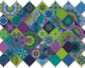 Cross Stitch Patchwork Tiles - Geometric Ottoman Bohemian Islamic Arabic Squares - Ethnic Folk Art - BLUE COLOURWAY - PDF counted chart 054C
