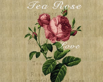 Cross stitch pattern Mothers Day Rustic English Tea Roses, BOTANICAL SERIES, Shabby Chic style Instant PDF download chart by Vivsters 039A