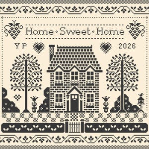 Home Sweet Home Cross Stitch Pattern Quaker Sampler: Blackwork (PDF Counted Chart 215B)