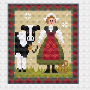 Cross Stitch 12 days of Christmas carol, 8th Day Eight Maids a Milking mini chart, greetings card by Vivsters, PDF counted chart 094H
