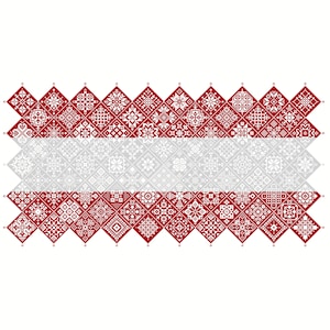 Cross Stitch Quaker Sampler Austria Bandera mosaico mosaico cuadrados diseño patriótico por Vivienne Powers, PDF contado gráfico 042AT