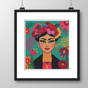 Cross stitch pattern Colourful Mexican lady, Mexican folk embroidery Contemporary cross stitch/tapestry chart by Vivienne Powers 121 image 2