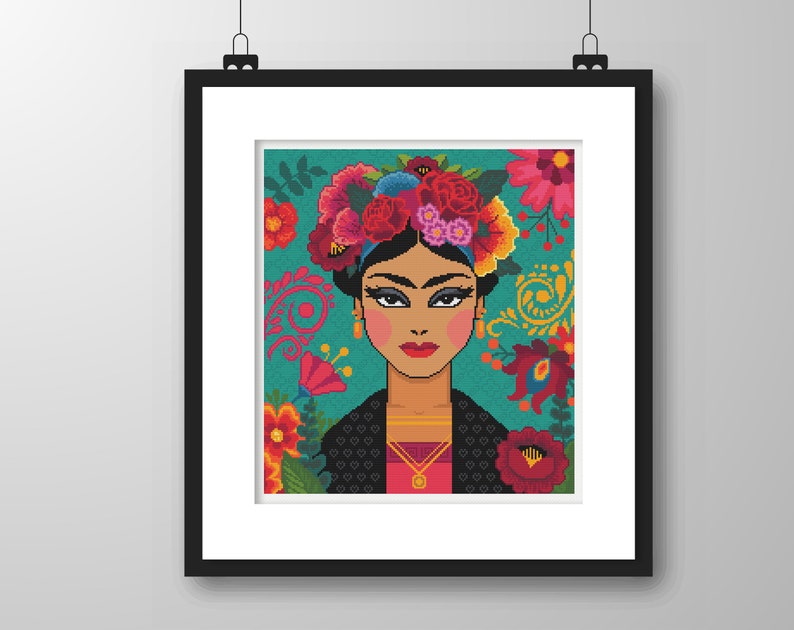 Cross stitch pattern Colourful Mexican lady, Mexican folk embroidery Contemporary cross stitch/tapestry chart by Vivienne Powers 121 image 2