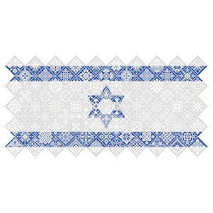 Patrón de punto de cruz Quaker Sampler Israel Estrella de David Bandera azulejos mosaico cuadrados diseño patriótico por Vivsters, PDF contado gráfico 042IL