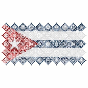 Cross Stitch Quaker Sampler Cuba Bandera Nacional mosaico cuadrados diseño patriótico por Vivsters, PDF contado gráfico 042CU