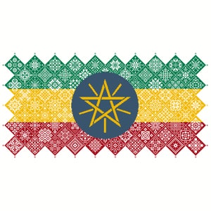 Patrón de punto de cruz Quaker Sampler Bandera de Etiopía mosaico de mosaicos cuadrados diseño patriótico de Vivsters, gráfico contado PDF 042ET