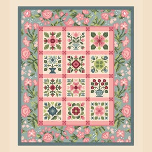 Korsstygnsmönster för lapptäcke: Shabby Chic Blommor (PDF-räknediagram 132)