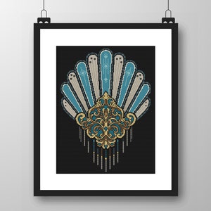 Art Deco Hand Fan Cross Stitch Pattern (PDF Counted Chart 051)