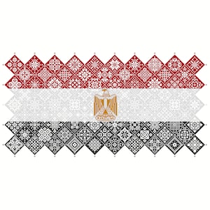 Cross Stitch Quaker Sampler Egipto Bandera mosaico mosaico cuadrados diseño patriótico por Vivienne Powers, PDF contado gráfico 042EG