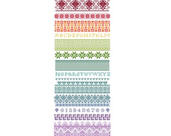 Kruissteekpatroon regenboogalfabet: LANG gestreepte sampler (pdf-teltabel 131D)