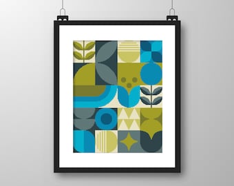 Cross stitch pattern - Retro Geometric shapes Blue Green - Scandinavian Contemporary cross stitch/tapestry chart by Vivienne Powers - 004A