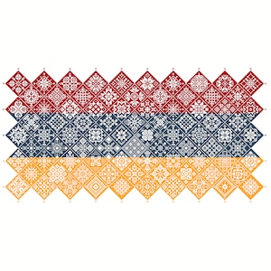Cross Stitch Quaker Sampler Armenia Bandera mosaico cuadrados diseño patriótico por Vivienne Powers, PDF contado gráfico 042AM