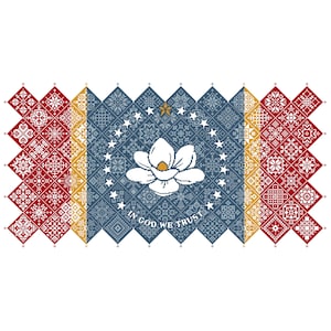 Patrón de punto de cruz Quaker Sampler Bandera del estado de Mississippi, mosaico de cuadrados de patchwork, diseño patriótico de Vivsters, gráfico contado en PDF 042SMI
