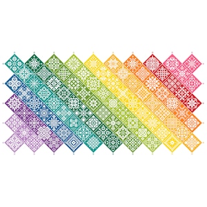 Regenbooggestreepte Quaker Sampler-kruissteekpatroon (PDF-telpatroon: 042 M)