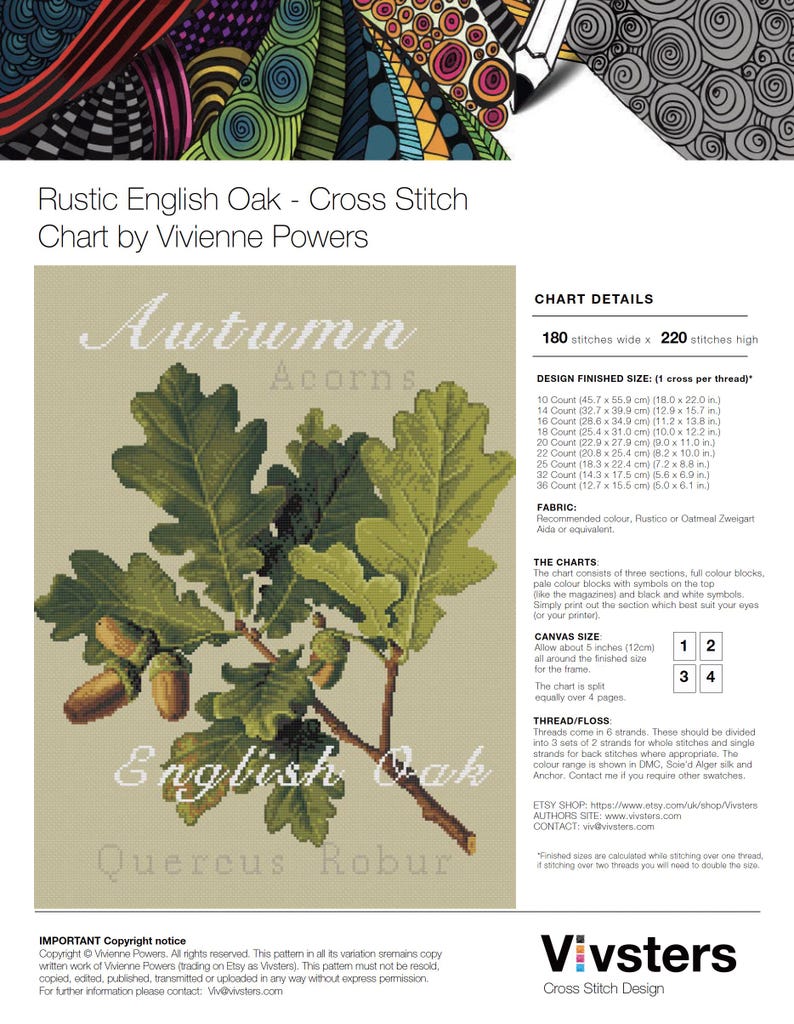 English Oak Acorns Cross Stitch Pattern: Rustic Botanical Range (PDF Counted Chart 036) image 5