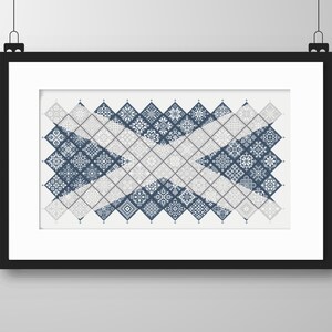 Cross Stitch Quaker Sampler Scotland St Andrews Flag tiled patchwork squares patriotic design by Vivsters, PDF counted chart 042SCT image 2