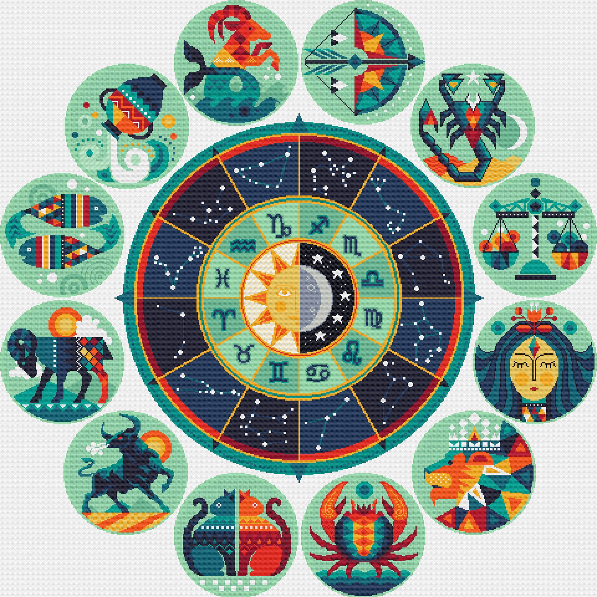Cross Stitch Pattern Zodiac Celestial Sun and Moon image