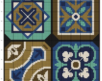 ブルーモロッコタイルクロスステッチパターン：オスマン帝国の
