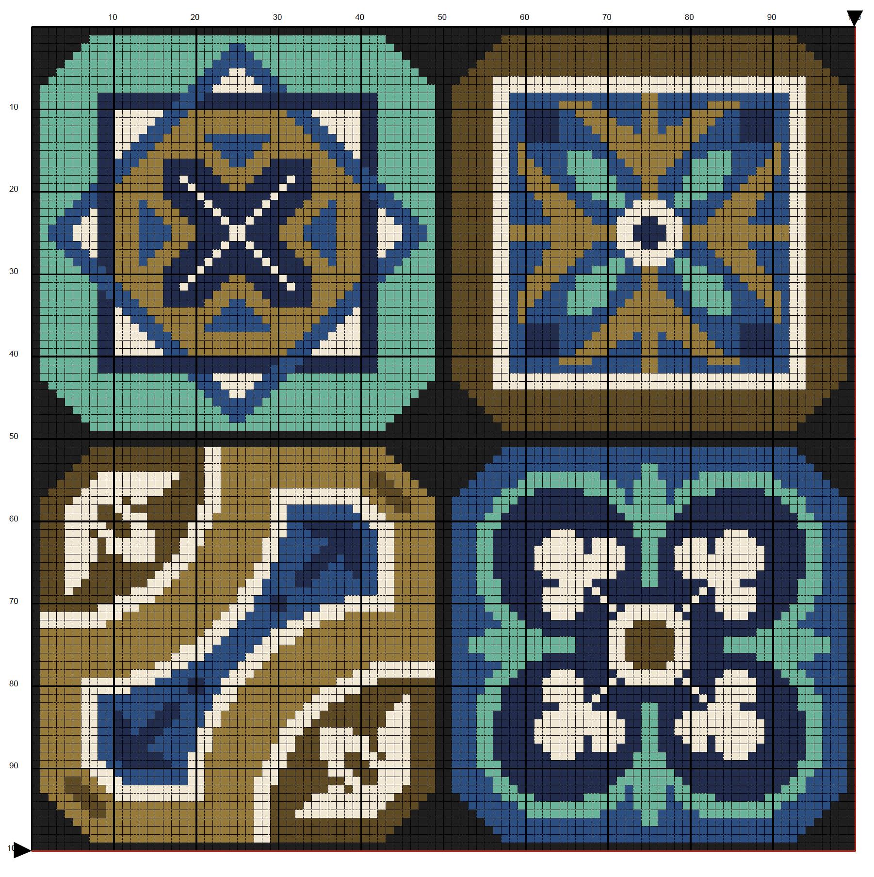 ブルーモロッコタイルクロスステッチパターン：オスマン帝国の民芸品