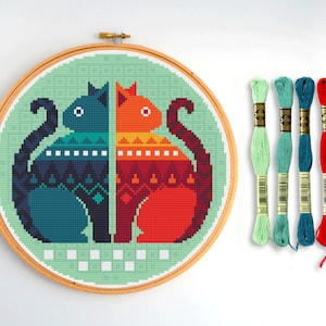 Patrón de punto de cruz GATOS Serie Zodiaco - Gatos gemelos Géminis - Horóscopo astrológico - Gráfico de punto de cruz de signos del zodíaco Descarga instantánea - 010F