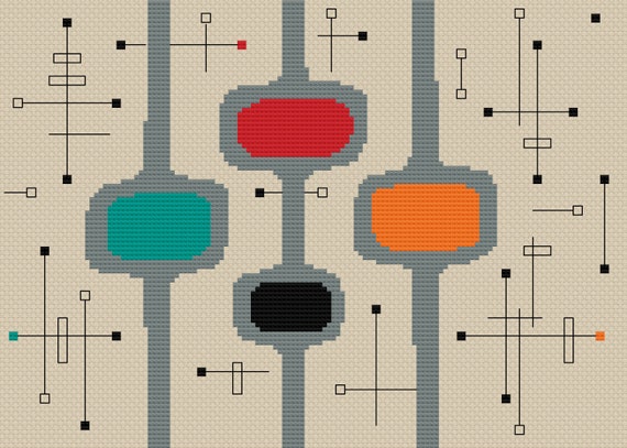 Cross Stitch Atomic Mod Pods Mid Century Modernist Wallpaper - Etsy