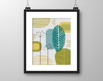 Leaves and Dandelion Clocks Cross Stitch Pattern Mid Century Modern (PDF Counted Chart 026)