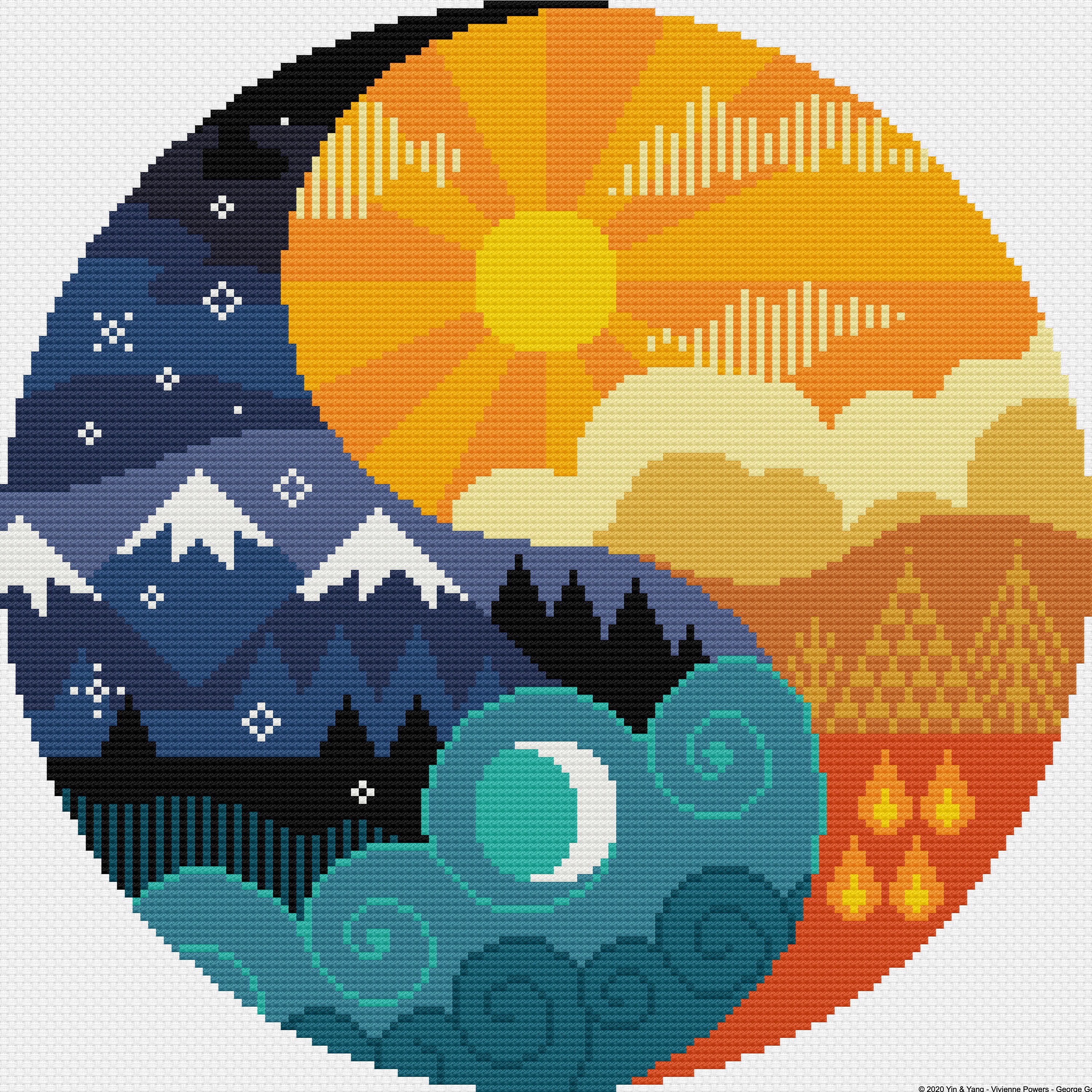 Yin Year YYJD 1-21 SG 美品 Yin and Yang Cross Stitch Pattern: Sun, Moon, Night & Day (PDF