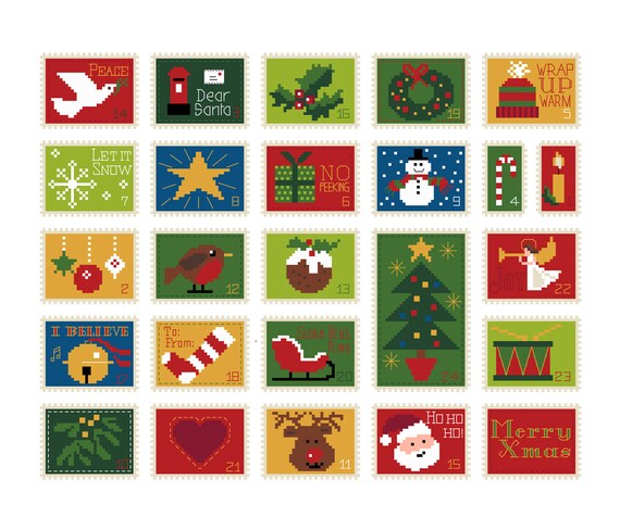 Cross Stitch Christmas Advent Calendar Stamps Collection Winter Holidays  Greetings Card Idea Art by Vivsters PDF Counted Chart 197 - Etsy