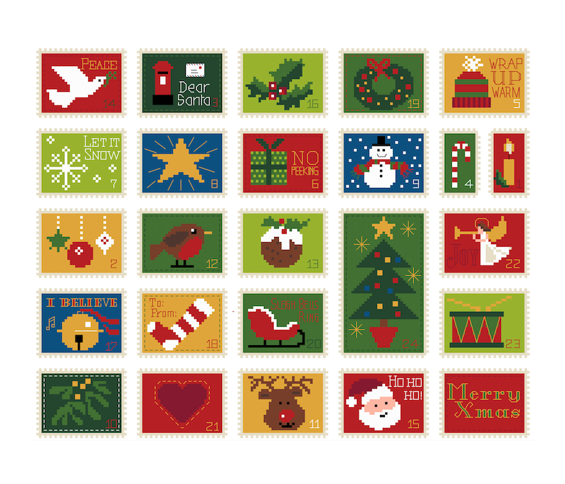 Cross Stitch Christmas Advent Calendar Stamps Collection Etsy