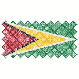 Cross Stitch Quaker Sampler Guyana Flag azulejos patchwork cuadrados diseño patriótico de Vivsters, PDF contado gráfico 042GY