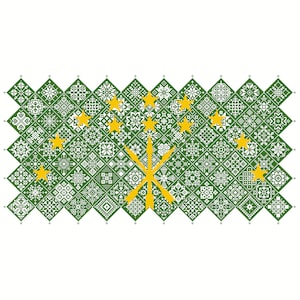 Patrón de punto de cruz Quaker Sampler Circassia Flag azulejos patchwork cuadrados diseño patriótico por Vivsters, PDF contado gráfico 042CIR