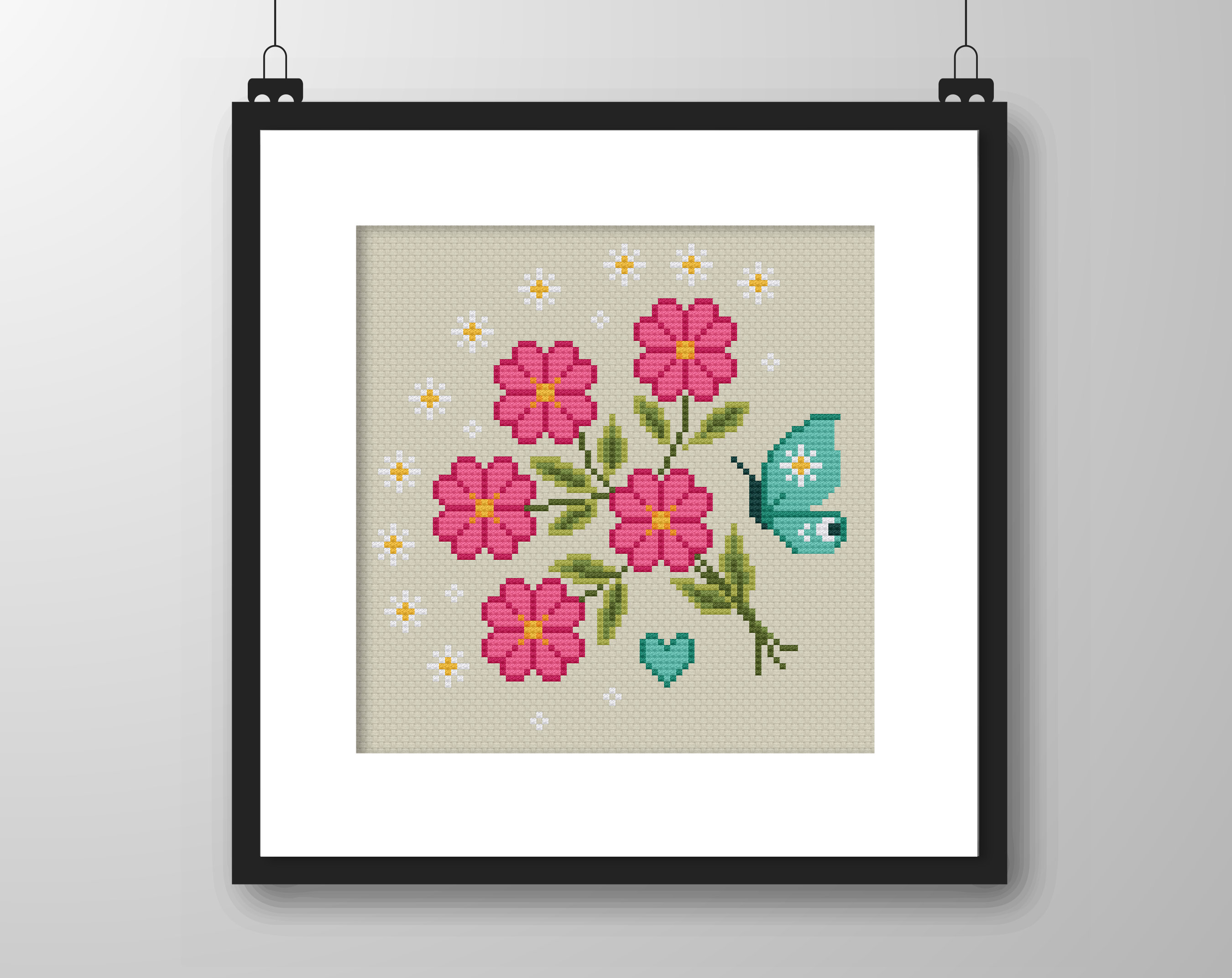 Kreuzstich-Set Blumenstrauß, 41x32 Cm – Inklusive Aida-Stoff, Baumwollfäden & Nadel