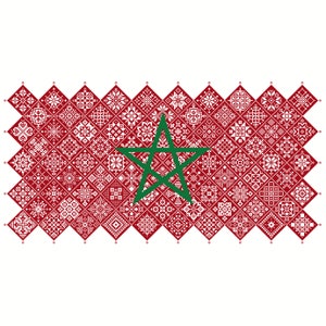 Kreuzstich-Quäker-Sampler, Marokko-Flagge, gekacheltes Patchwork-Quadrat, patriotisches Design von Vivsters, PDF-Zählkarte 042MA