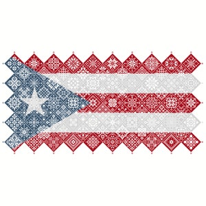 Patrón de punto de cruz Quaker Sampler Bandera Nacional de Puerto Rico mosaico cuadrados diseño patriótico por Vivsters, PDF contado gráfico 042PR