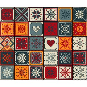 Snowflake Quilt Cross Stitch Pattern: Holiday Folk Art (PDF Counted Chart 193)